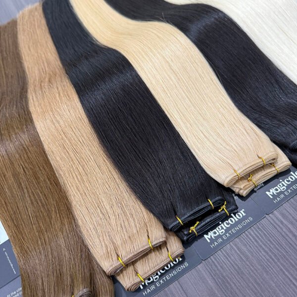 Cuticle-aligned virgin hair Genius Weft extensions for salon use