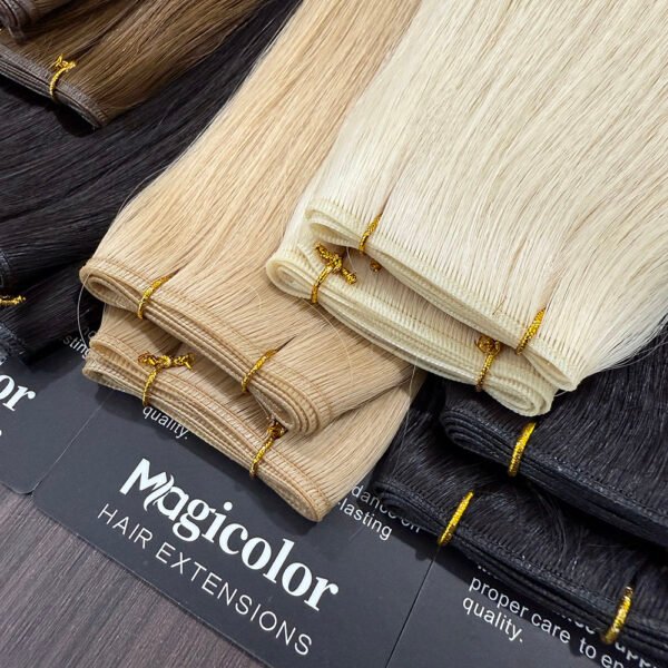 Cuticle-aligned virgin hair Genius Weft extensions for salon use