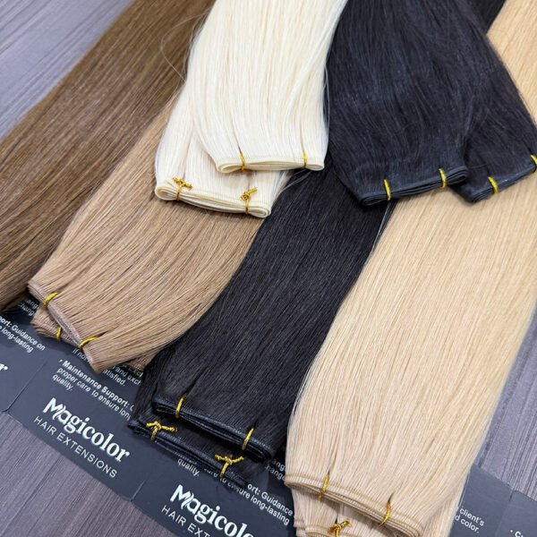 Cuticle-aligned virgin hair Genius Weft extensions for salon use