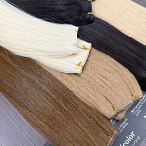 Natural black Genius Weft human hair extensions flat weft no return hair